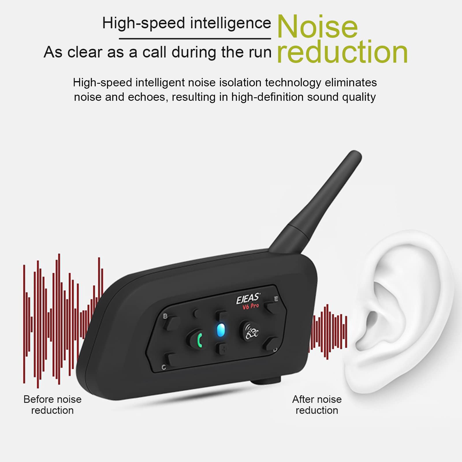 EJEAS V6c1 - walkie - talkie Bluetooth del árbitro, sistema de comunicación de auriculares Bluetooth del árbitro profesional de fútbol, distancia de walkie - talkie 1200m, reducción de ruido esp, batería 850mah, con reposabrazos 1 paquete