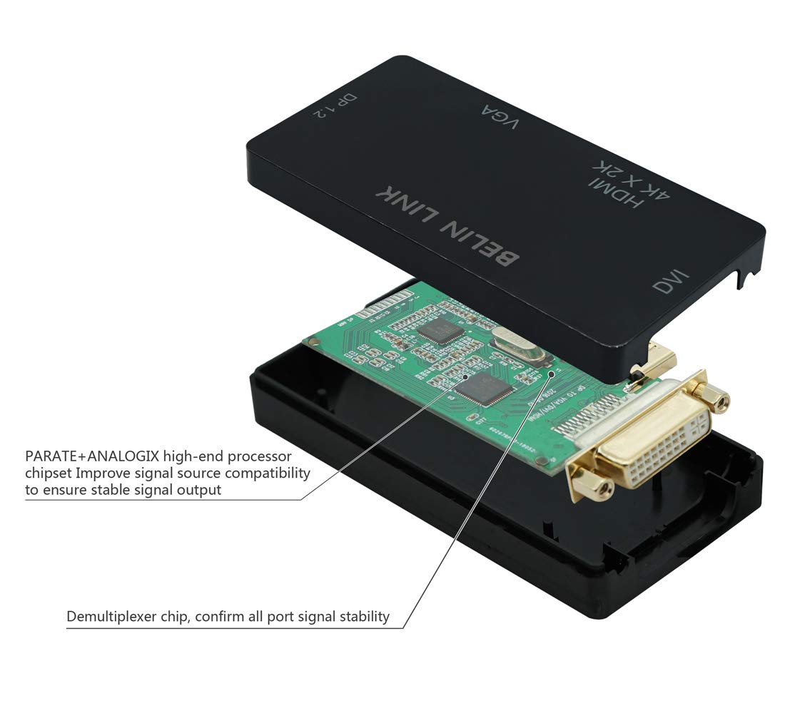 Adaptador DisplayPort DP HDMI VGA DVI Negro 4K Triple Función Gold-Plated