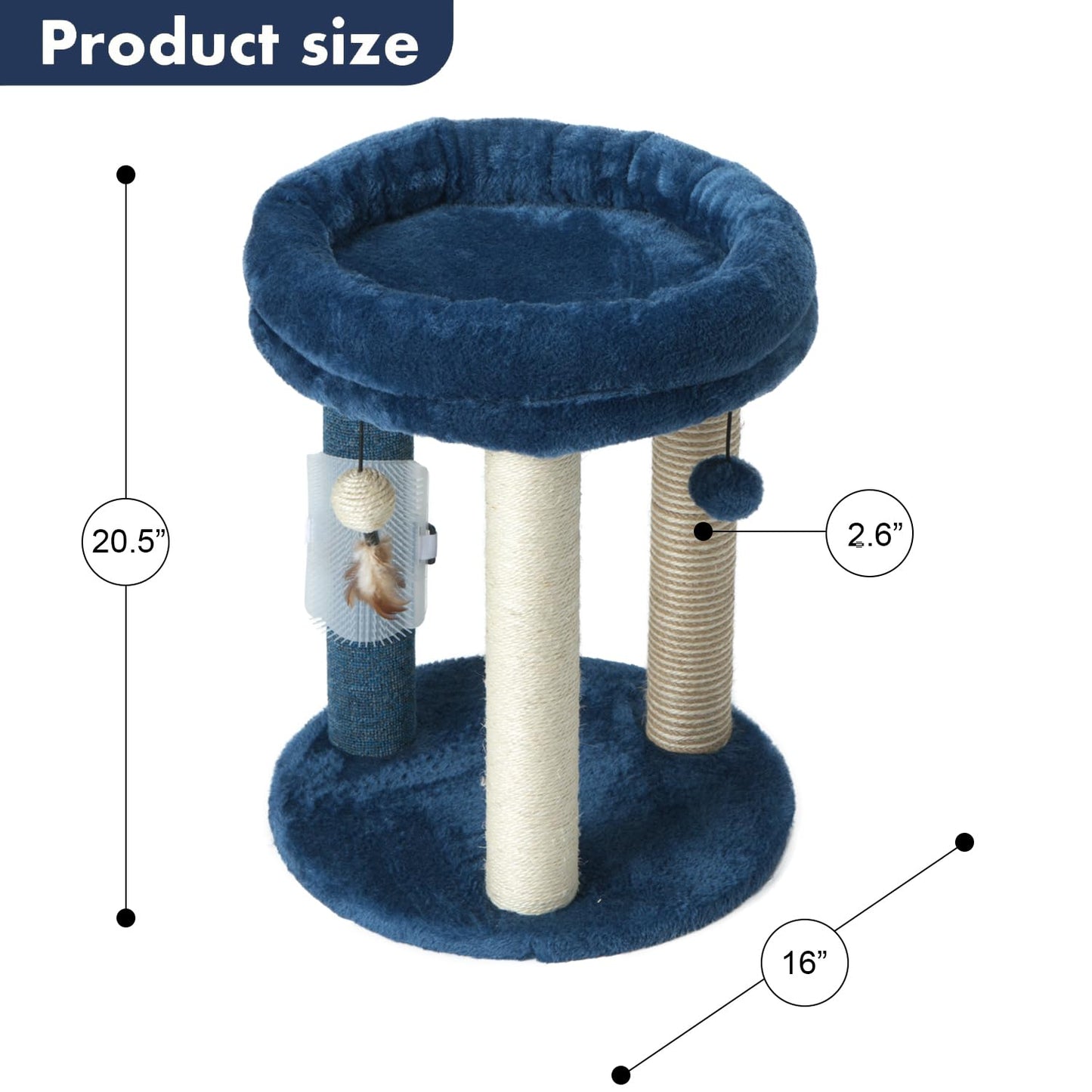 Árbol Rascador MECOOL Azul con Cama Suave y Juguetes para Gatos y Gatitos de Interior