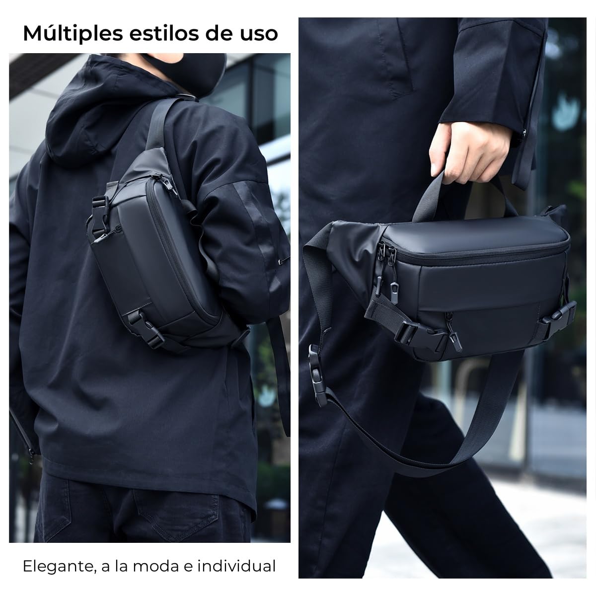 Cangurera Deportiva para Hombre Mujer, Cangurera Deportiva de Viaje, Riñonera para Correr Impermeable con Cinturón Regulable y Hebilla Rápida, para exteriores, senderismo, correr y Ciclismo (Negro)