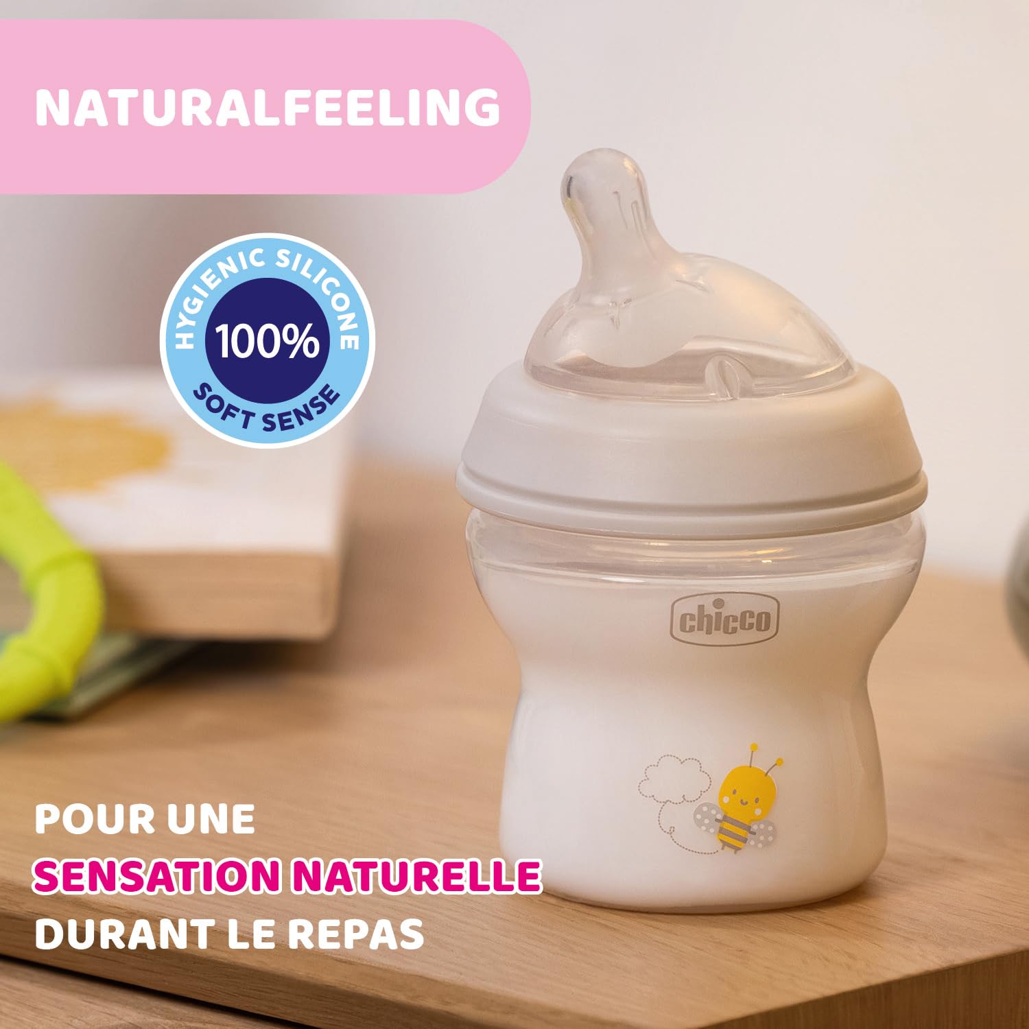 CHICCO, Biberón Natural Feeling, Color Blanco, 150 ml