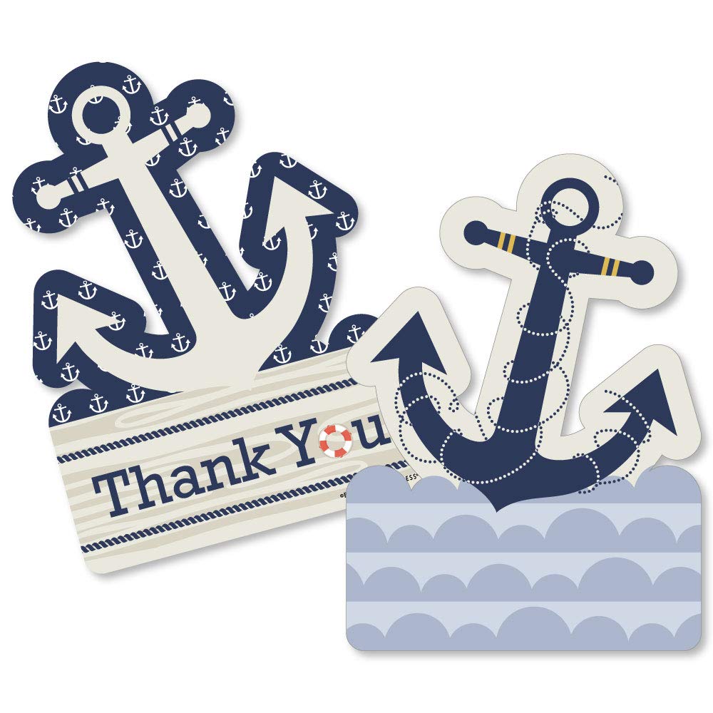 Ahoy – Tarjetas de agradecimiento con forma náutica – Tarjetas de agradecimiento para baby shower o fiesta de cumpleaños – Tarjetas de agradecimiento con sobres – Juego de 12