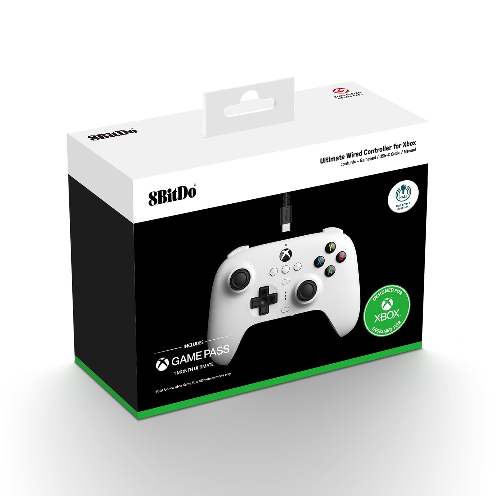 Control Alambrico 8Bitdo Ultimate para Xbox Series X|S, Xbox One, Windows 10/11, Mando con Joysticks de Efecto Hall, Conector de Audio de 3.5 mm, con Licencia Oficial - Blanco