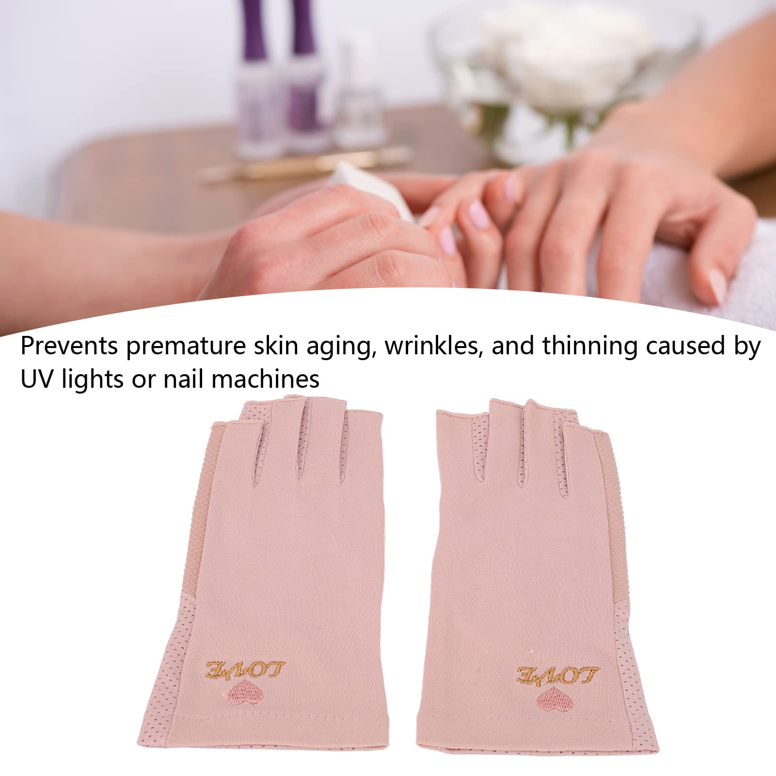 Guante de Protección UV, de Lámpara de Uñas de Algodón de Fibra sin Dedos Transpirables sin Dedos Anti UV Proteger los de Manicura Manicure Nail Art Dryer(gris rosa claro)