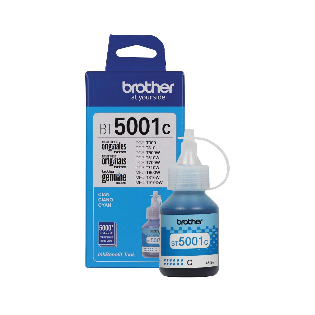 Brother Cartucho Laser BT5001C, 5000 Páginas + Botella de Tinta Magenta BT5001M 5,000 Páginas, Talla Única, Compatible con DCP-T300, DCP-T500W, DCP-T700W, MFC-T800W, Alto Rendimiento