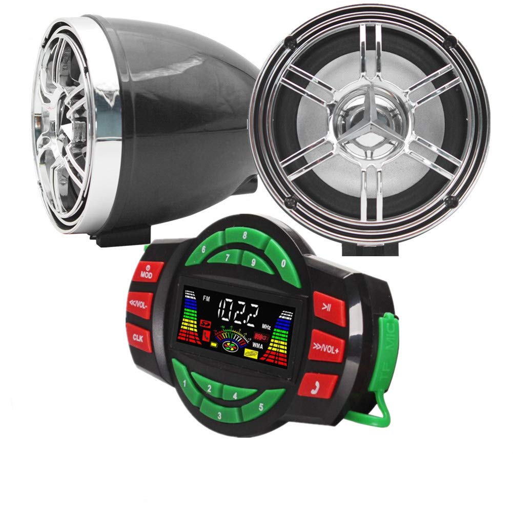 XYC UTV ATV - Amplificador Bluetooth, sistema de sonido, altavoces manos libres, sistema de audio FM USB, estéreo de 3.5 pulgadas, altavoces de 12 V, motocicleta, impermeable, audio FM, radio estéreo (plateado y negro)