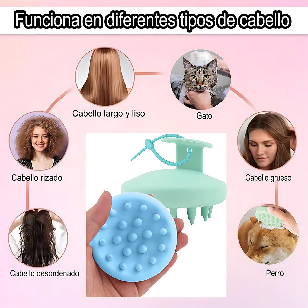 Masajeador de Cuero Cabelludo Cepillo de Silicona Azul para Uso Seco y Húmedo con Cerdas Suaves para Hombre y Mujer