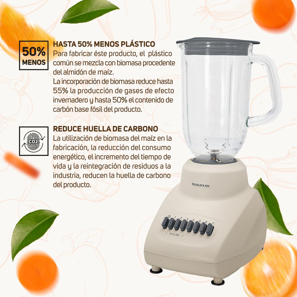 Licuadora Taurus Valencia Vidrio 1.25L 350 Watts 7 Velocidades Easy Fit
