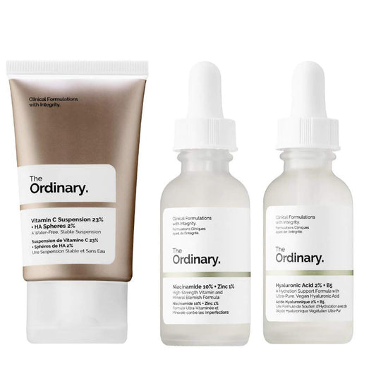 The Ordinary Facial Treatment Set Includes Vitamin C Cream, Hyaluronic Acid Serum and Niacinamide Serum Brightens, Hydrates And Reduces Skin Blemishes Vegan, Paraben Free & Cruelty Free