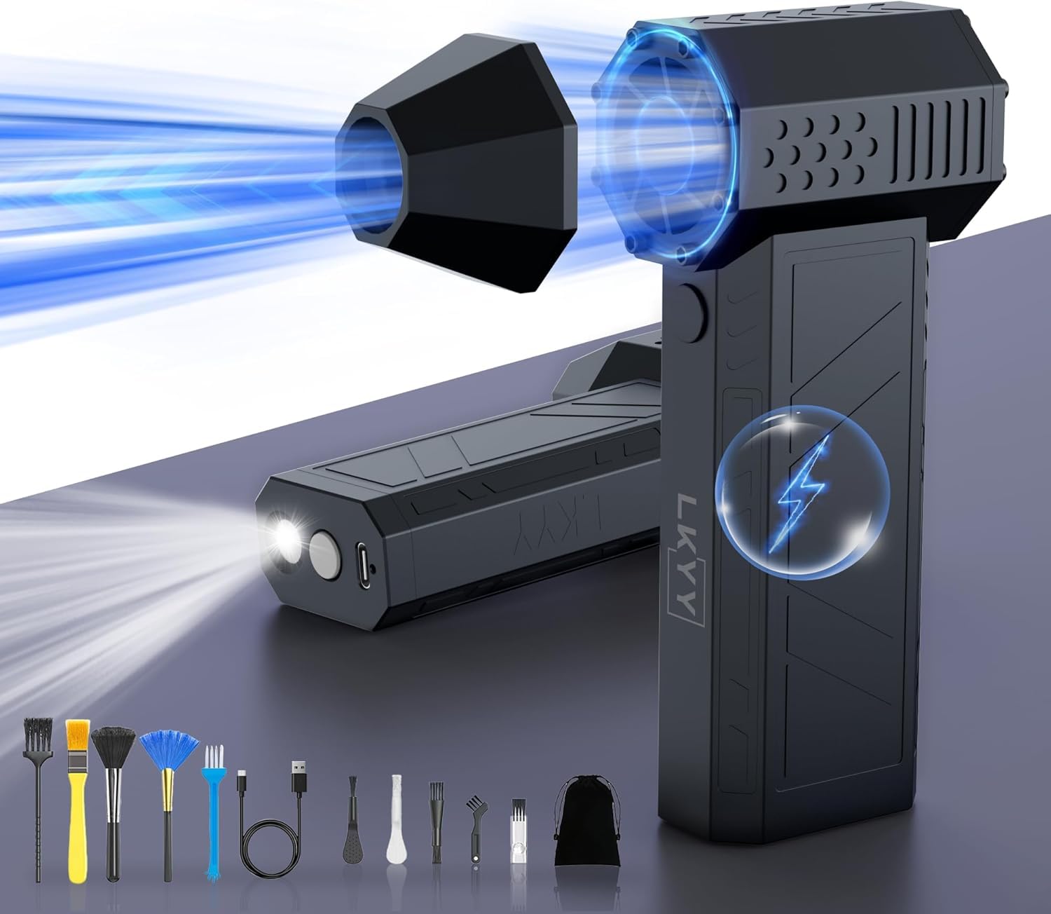LKYY - Plumero de aire comprimido eléctrico – 130.000 RPM, 4 engranajes, ajustable, recargable, inalámbrico, soplador de aire para coche y hogar X3