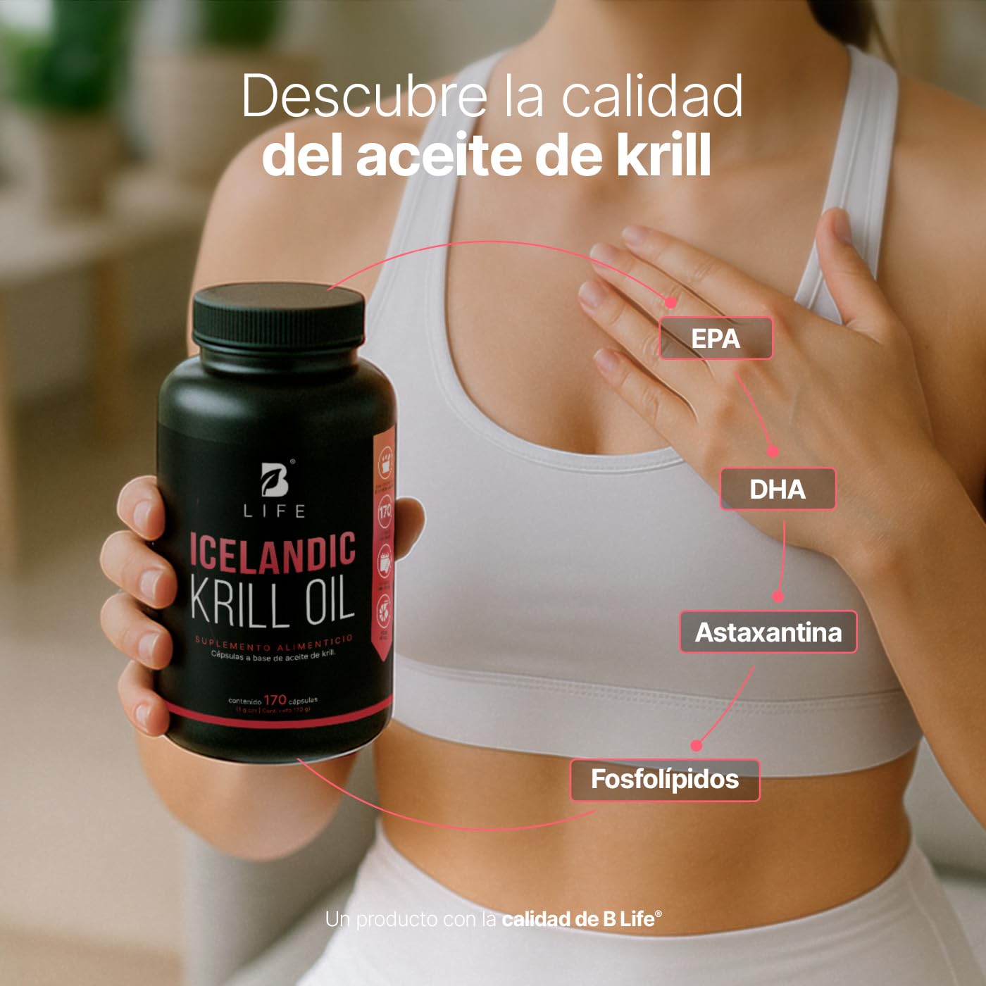 B Life Aceite de Krill | 170 cápsulas | 1000 mg de (EPA y DHA) con Astaxantina y Fosfolípidos | Icelandic Krill Oil.