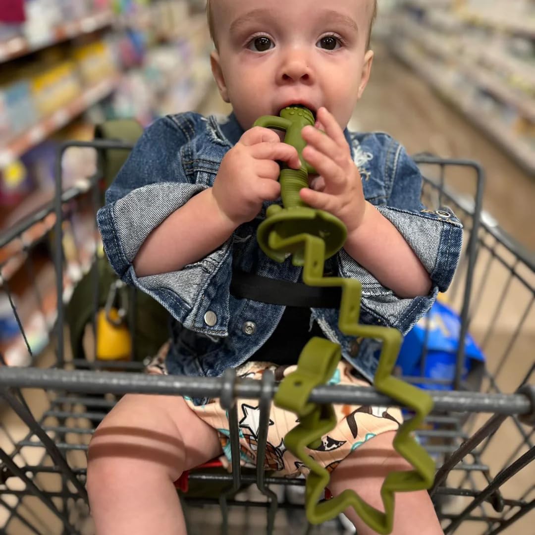 Busy Baby Toy Bungee for Baby Toys - Dishwasher Safe Toy Straps for Baby - Made with 100% Food-Grade Silicone - Pewter