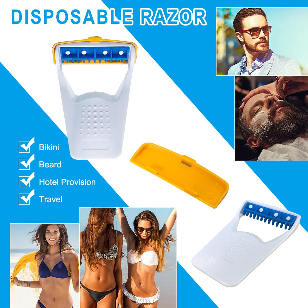 Maquinillas de afeitar desechables, 50 cuchillas de afeitar desechables, empaquetadas individualmente, uso seco y húmedo con tapa de protección, cuchillas de afeitar de acero inoxidable para mujeres y hombres