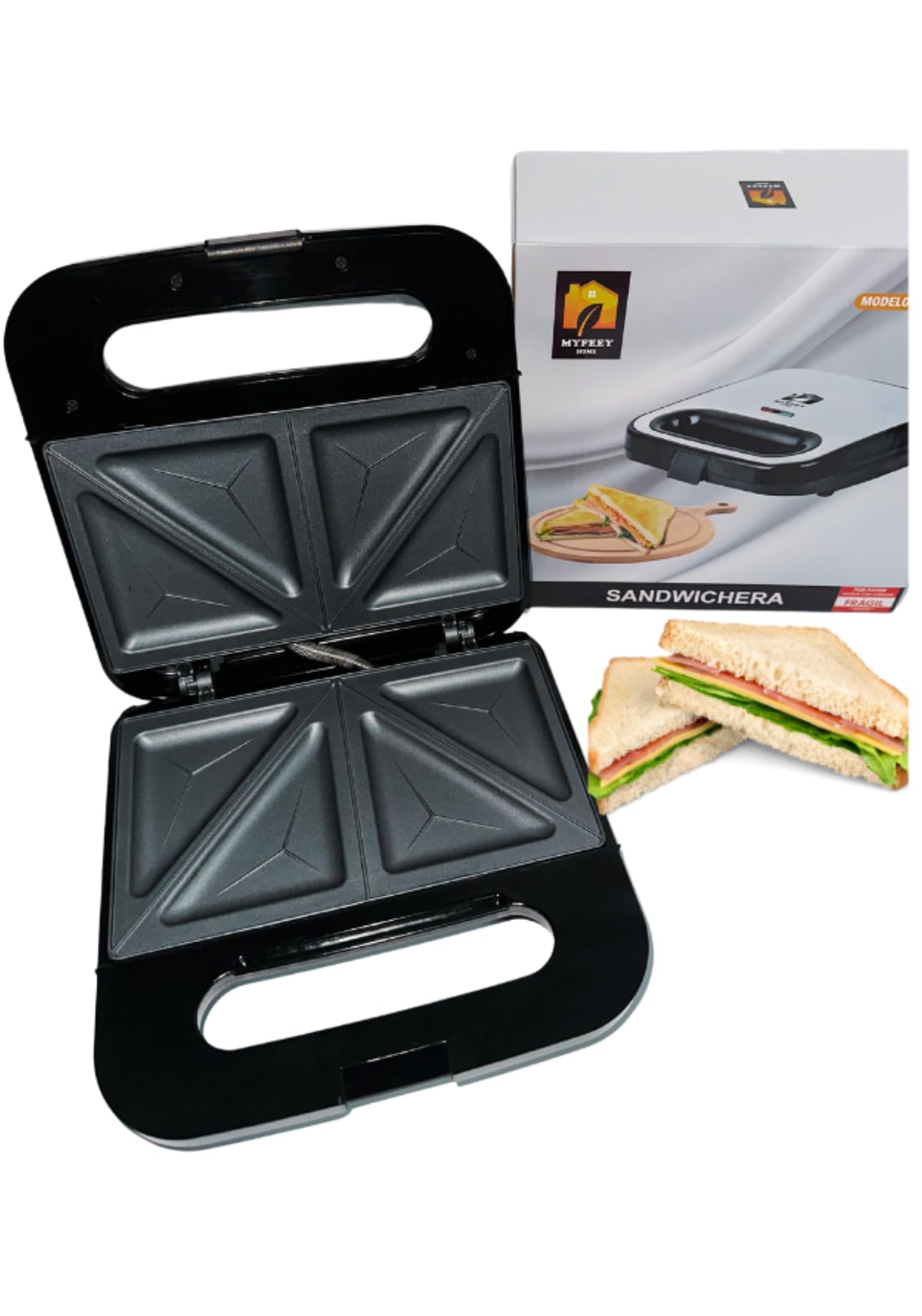 Sandwichera y Wafflera Eléctrica Parillas Antiadherentes con Luz Indicadora