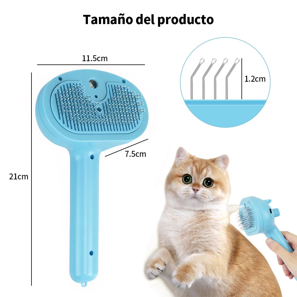 JESWO 2 en 1 Cepillo Eléctrico para Gato/Perro con Nano Vapor + Luz Azul Antibacteriana, Peine para Perro Auto Limpieza, para Depilación, Masaje y Peinado de Mascotas