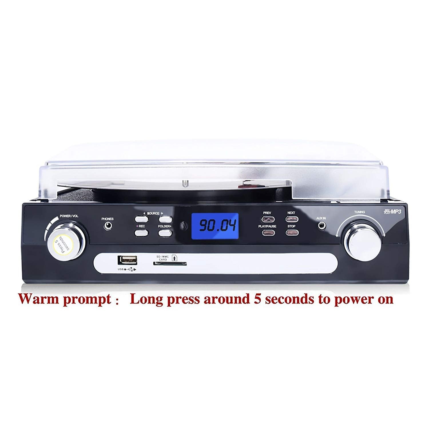 DIGITNOW - Tocadiscos de vinilo LP, con Bluetooth, radio AM y FM, cinta de casete, entrada auxiliar, codificación USB SD y reproducción de MP3 altavoces estéreo integrados, conector para auriculares de 3,5 mm, control remoto y pantalla LCD