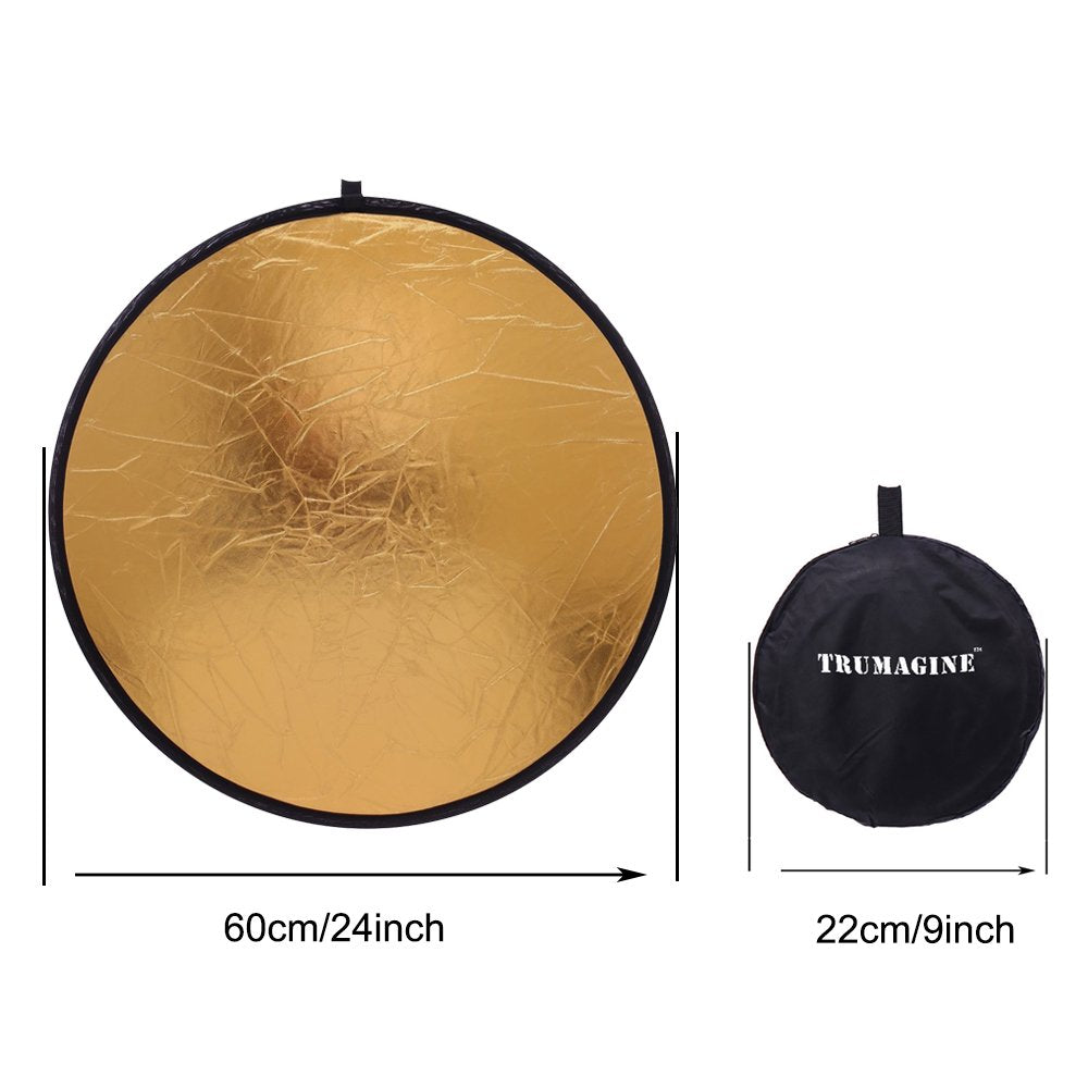 Photography Reflector 24" / 60cm 5-in-1 Collapsible Multi-Disc Light Reflectors with Bag - Translucent, Gold, Silver, Black and White