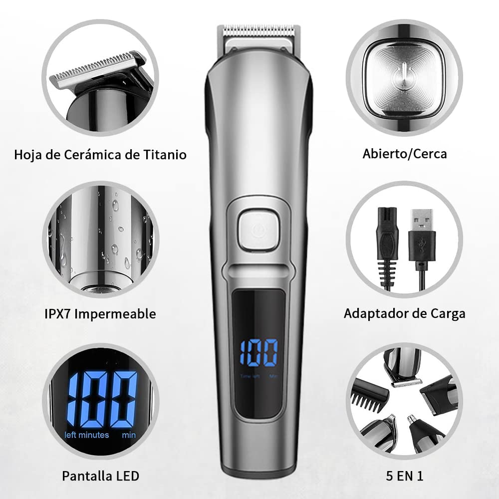 VOICEPTT Afeitadora Electrica y Barbero Eléctrico, 16 en 1 kit de rasurado para hombre, Máquina para Cortar Cabello de Barba/Nariz/Pelo/Cara/Cuerpo, USB Carga Rápida