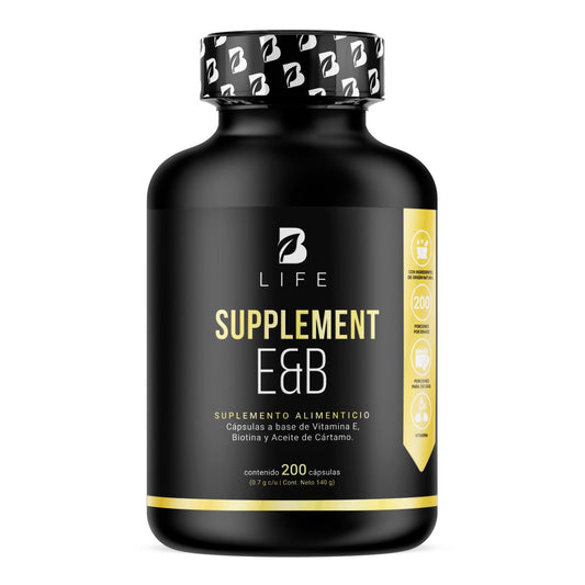 B Life Company Vitamina E + Biotina de 200 Cápsulas. Ingredientes naturales. Supplement E&B.