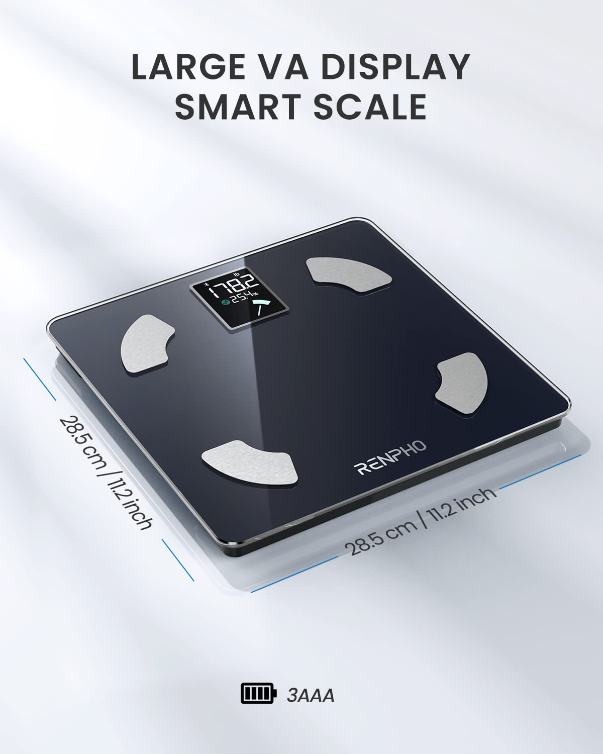 RENPHO Báscula inteligente para peso corporal, báscula de pesaje digital para baño con pantalla grande VA, báscula de grasa corporal de alta precisión, analizador de composición corporal de 13 con aplicación, 400 libras