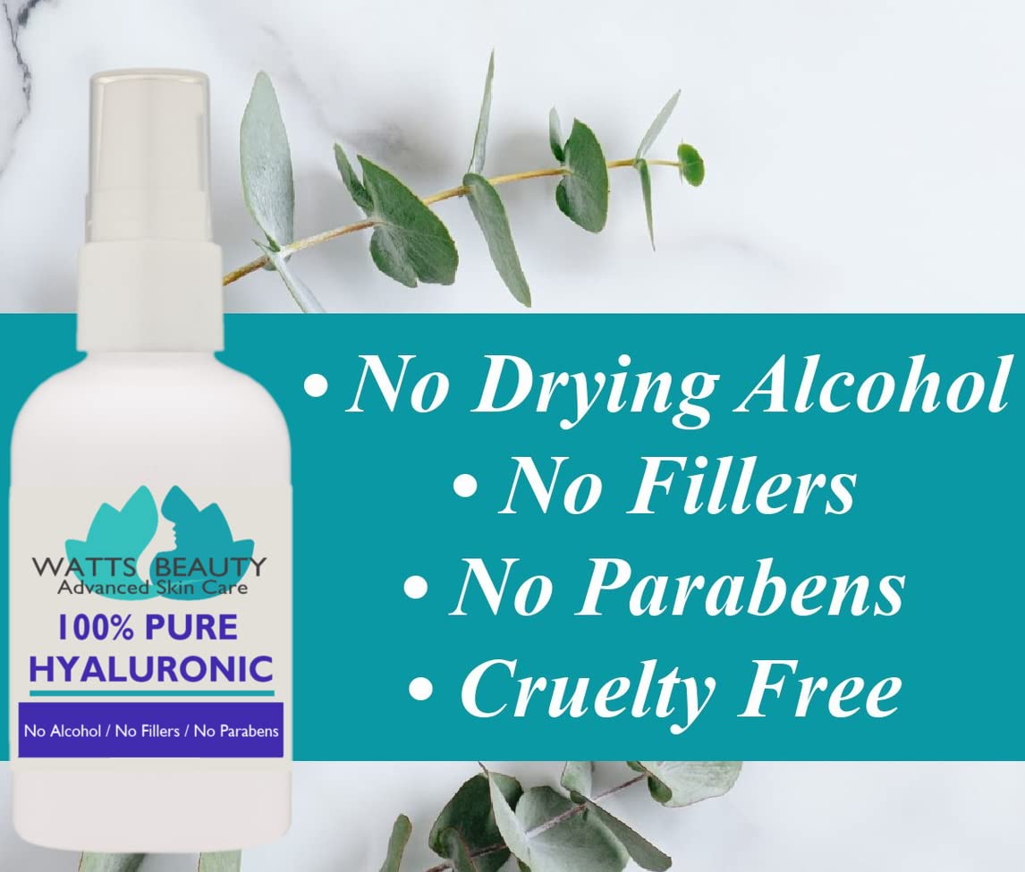 Serum Concentrado de Ácido Hialurónico 100% Puro para el Rostro - Sin Alcohol, Vegano, Hecho en EE.UU. - Combate Arrugas, Líneas de Expresión y Piel Seca - Hidratante y Reafirmante - Watts Secret