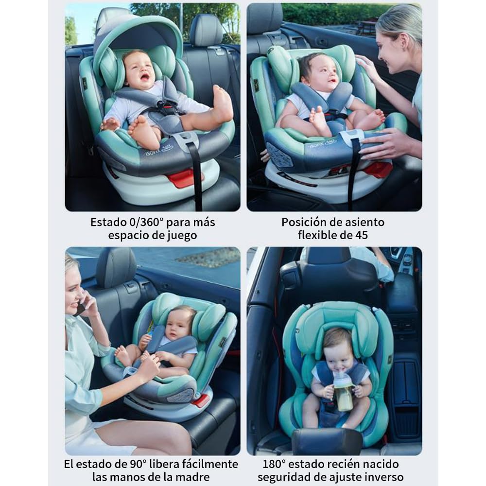 FINYQBET Autoasientos para Bebé, Asiento para Bebé Carro 3 en 1,Crecimiento Sostenible, Seguro y con Rotación 360°,Arnés de Cinco Puntos y Protección Biónica rojo
