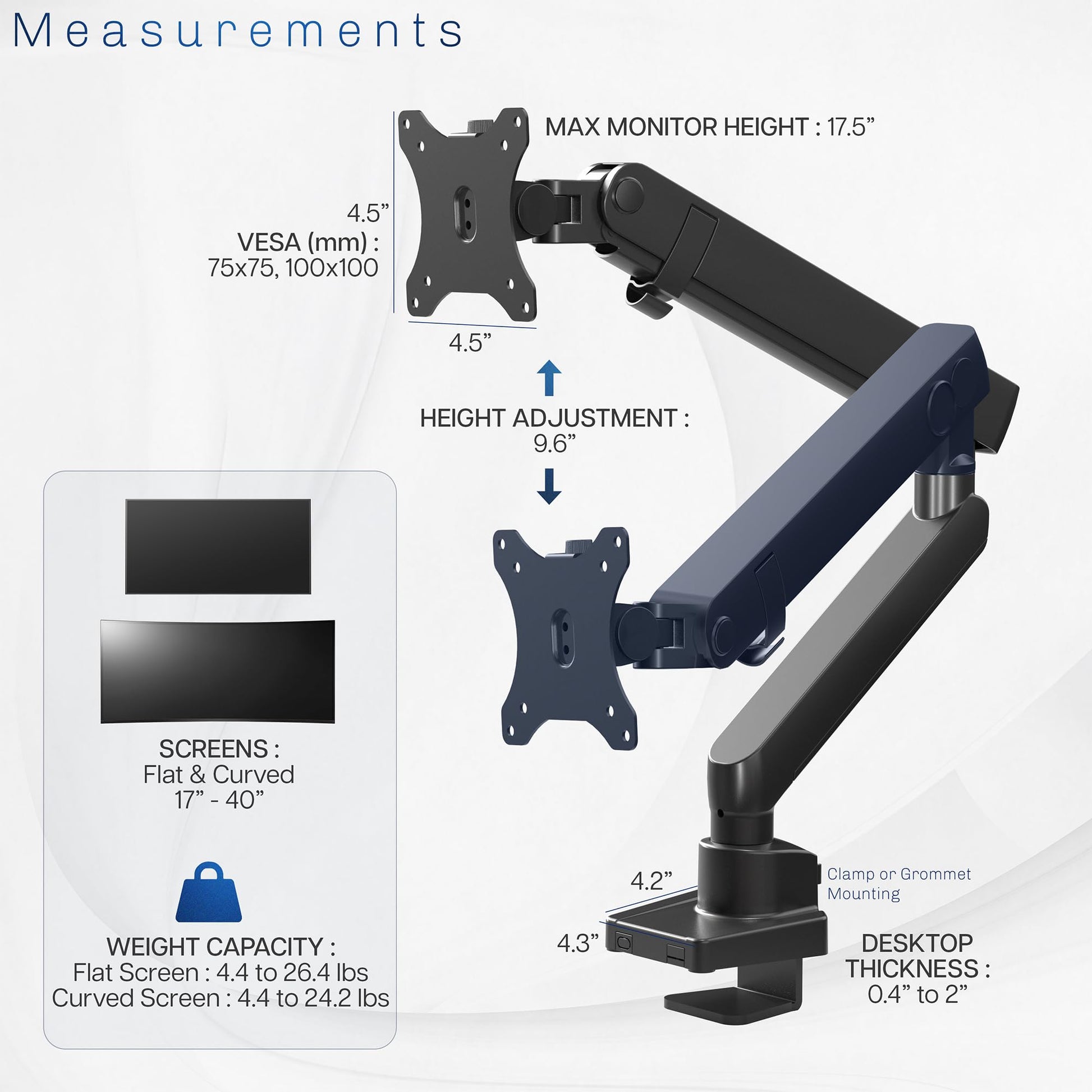 Soporte de Escritorio Vivo Aluminio Alta Calidad Movimiento Completo Brazo de Elevación para Pantallas hasta 40 Pulgadas