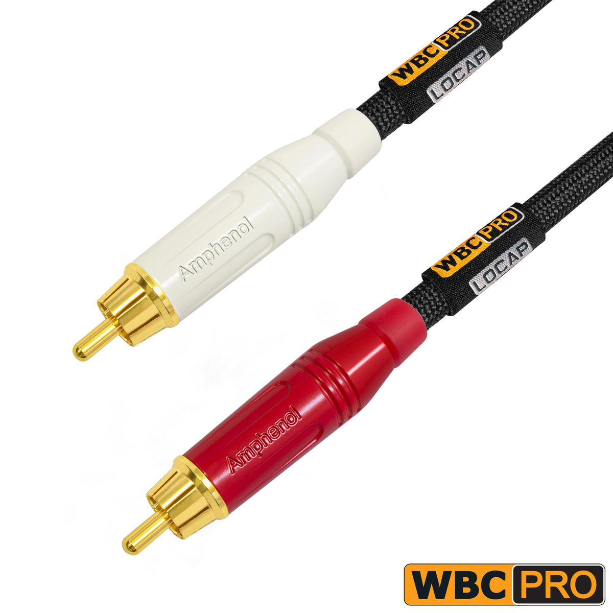 Cables RCA WBC-PRO-LOCAP 15 Pies Negro Ultra Silenciosos Audiófilos de Baja Capacidad y Grado Profesional con Conectores Amphenol ACPR Gold RCA