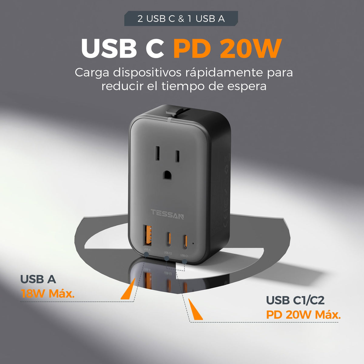 Adaptador Universal de Viaje TESSAN Blanco 20W Enchufe Europeo