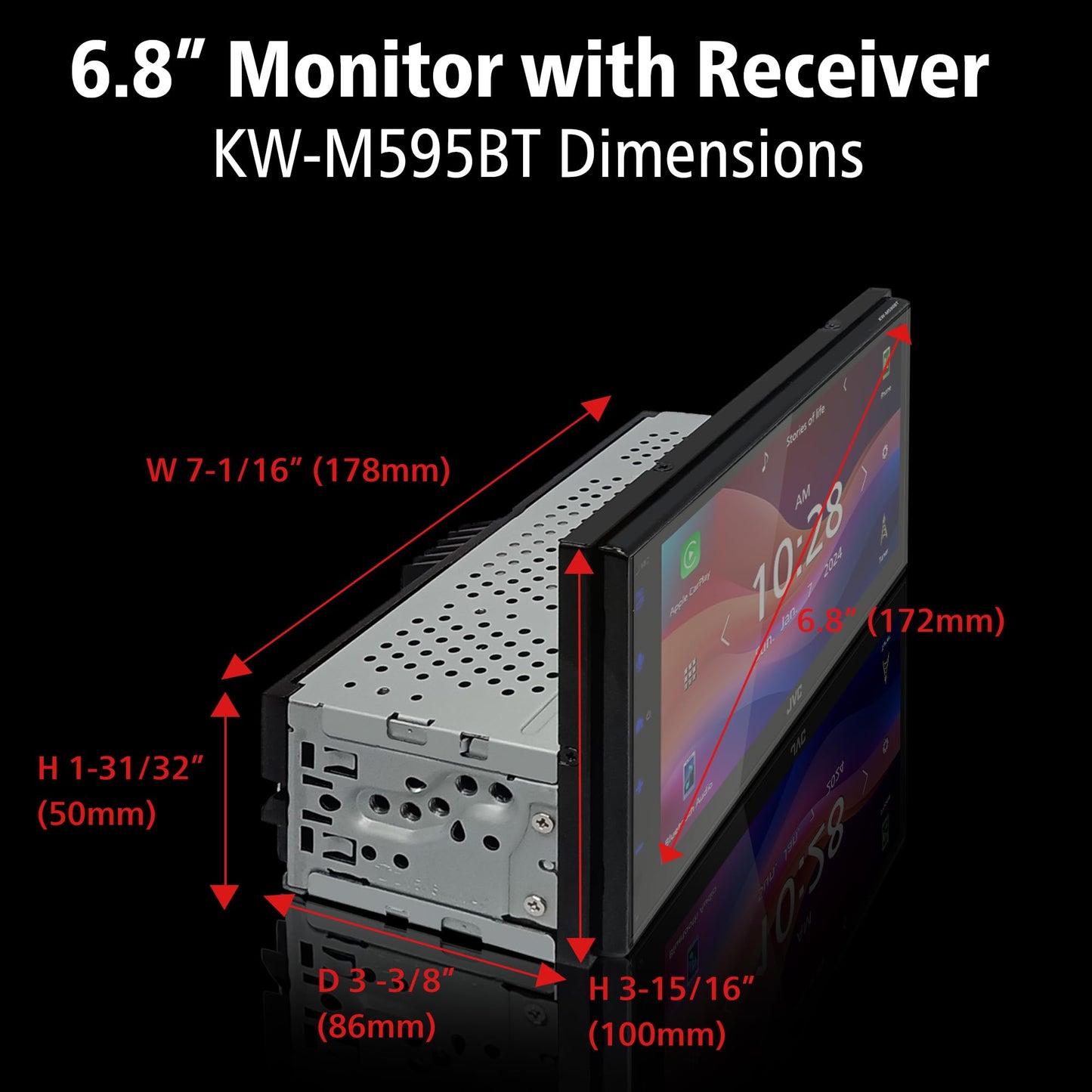 JVC KW-M595BT - Estéreo digital para coche (50 W x 6 Ch), compatible con Apple CarPlay y Android automático, unidad principal habilitada para Bluetooth con visualización LCD de 6.8 pulgadas