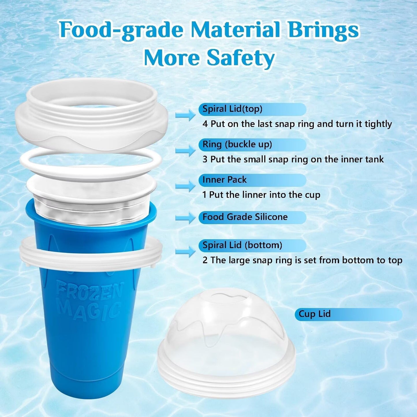 Magic Quick Frozen Smoothies Maker – Máquina grande de granizados, taza para apretar DIY (azul y amarillo)
