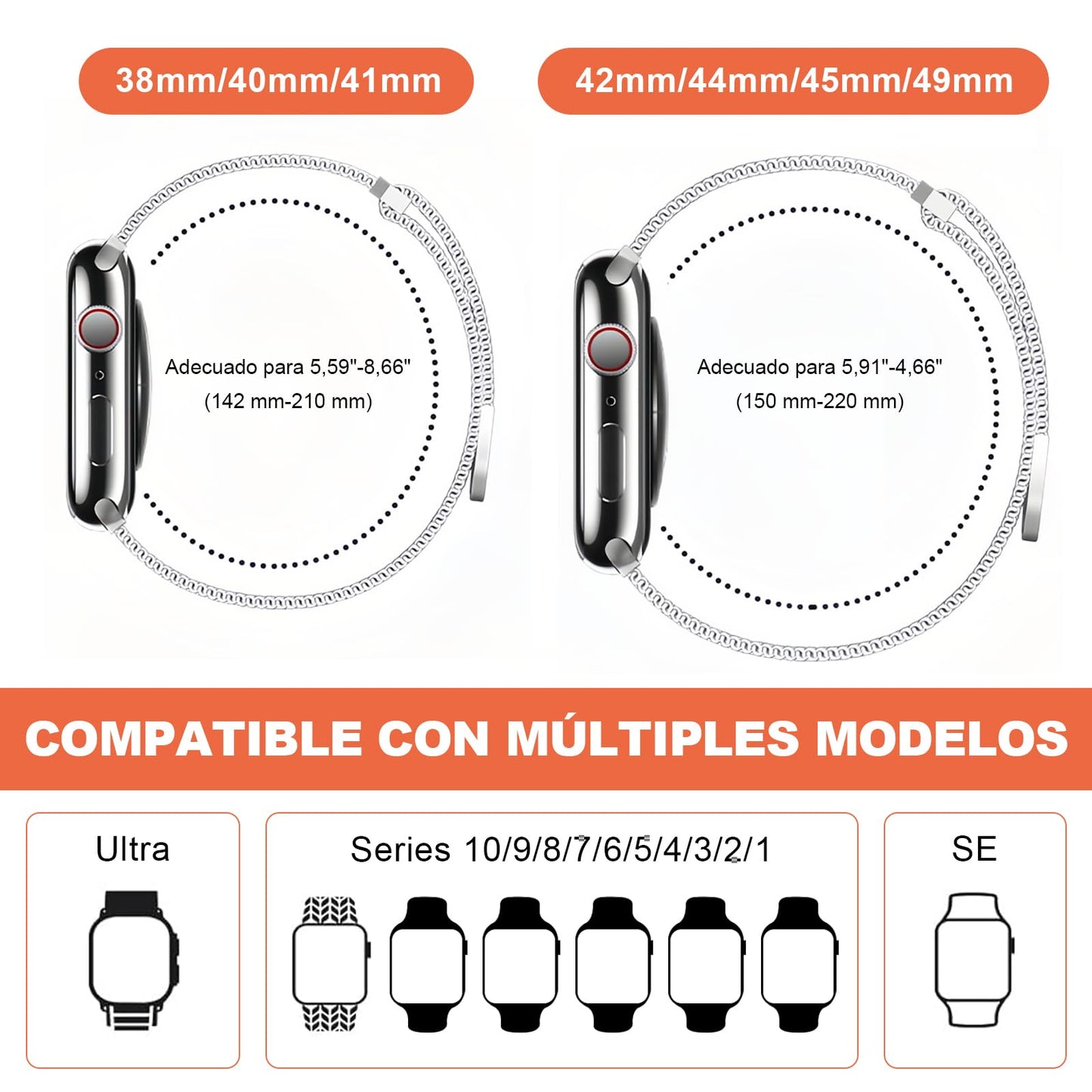 3pcs Magnética Correa Compatible con Apple Watch 42mm 41mm 40mm 38mm, Correa para Apple Watch de malla de Acero Inoxidable, Acero Inoxidable Milanese Loop para iWatch Ultra 2/1 Series 10 9 8 7 6 5 4 3 2 1 SE