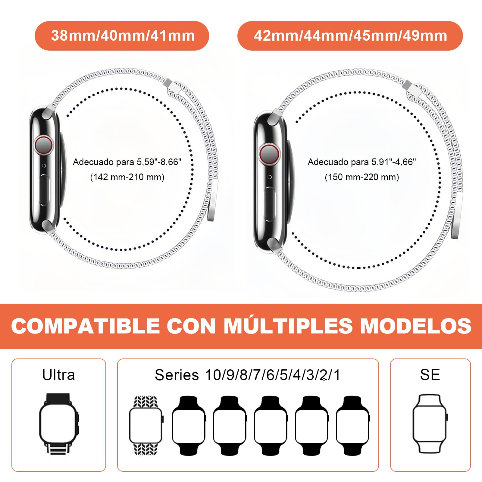 3pcs Magnética Correa Compatible con Apple Watch 42mm 41mm 40mm 38mm, Correa para Apple Watch de malla de Acero Inoxidable, Acero Inoxidable Milanese Loop para iWatch Ultra 2/1 Series 10 9 8 7 6 5 4 3 2 1 SE