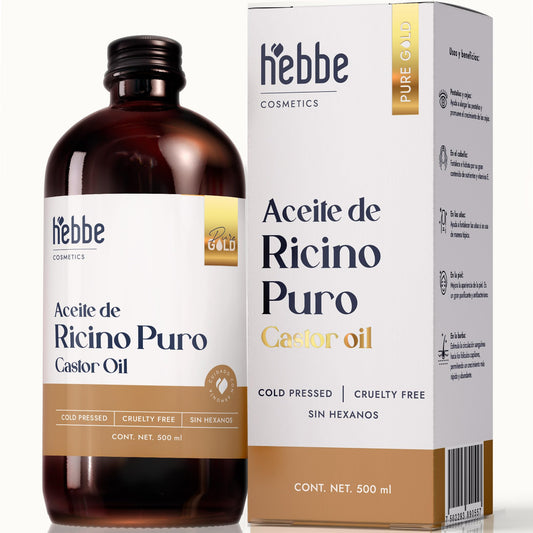 Hebbe | Aceite de Ricino Puro | Nutre e Hidrata | Aceite de Ricino para cabello, pestañas, barba, uñas y cejas | 500 ml
