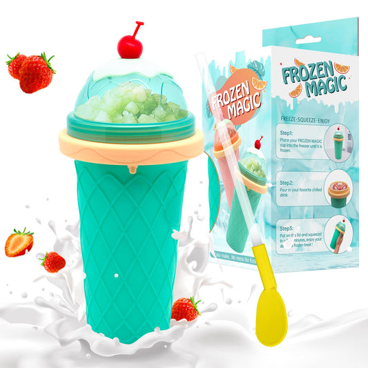 Bollove Taza de Slushietazas de licuado con tapas y popotestaza de granizado para jugosleche y heladofabricante portátil de vasos de granizado mágico congelado para niñosamigos y familiares (verde)