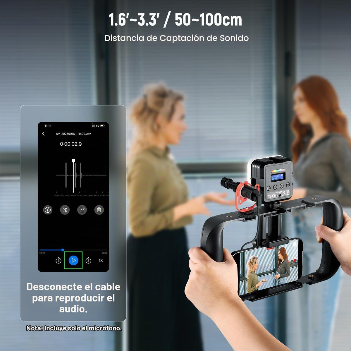 Micrófono Vlog NEEWER Mini Supercardioide con USB C y TRS en Negro para iPhone y Samsung