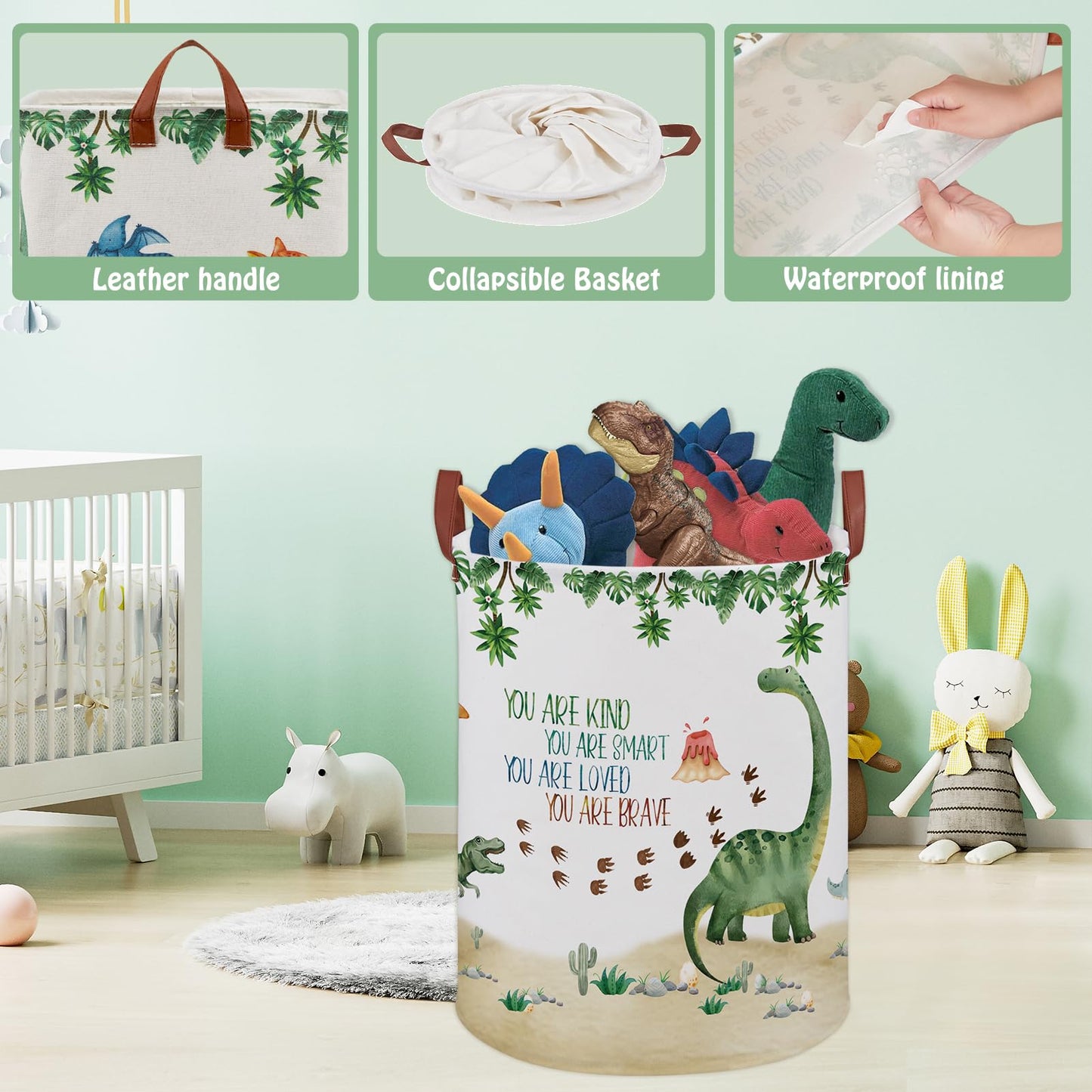 Cesta redonda para lavandería (dinosaurio verde)