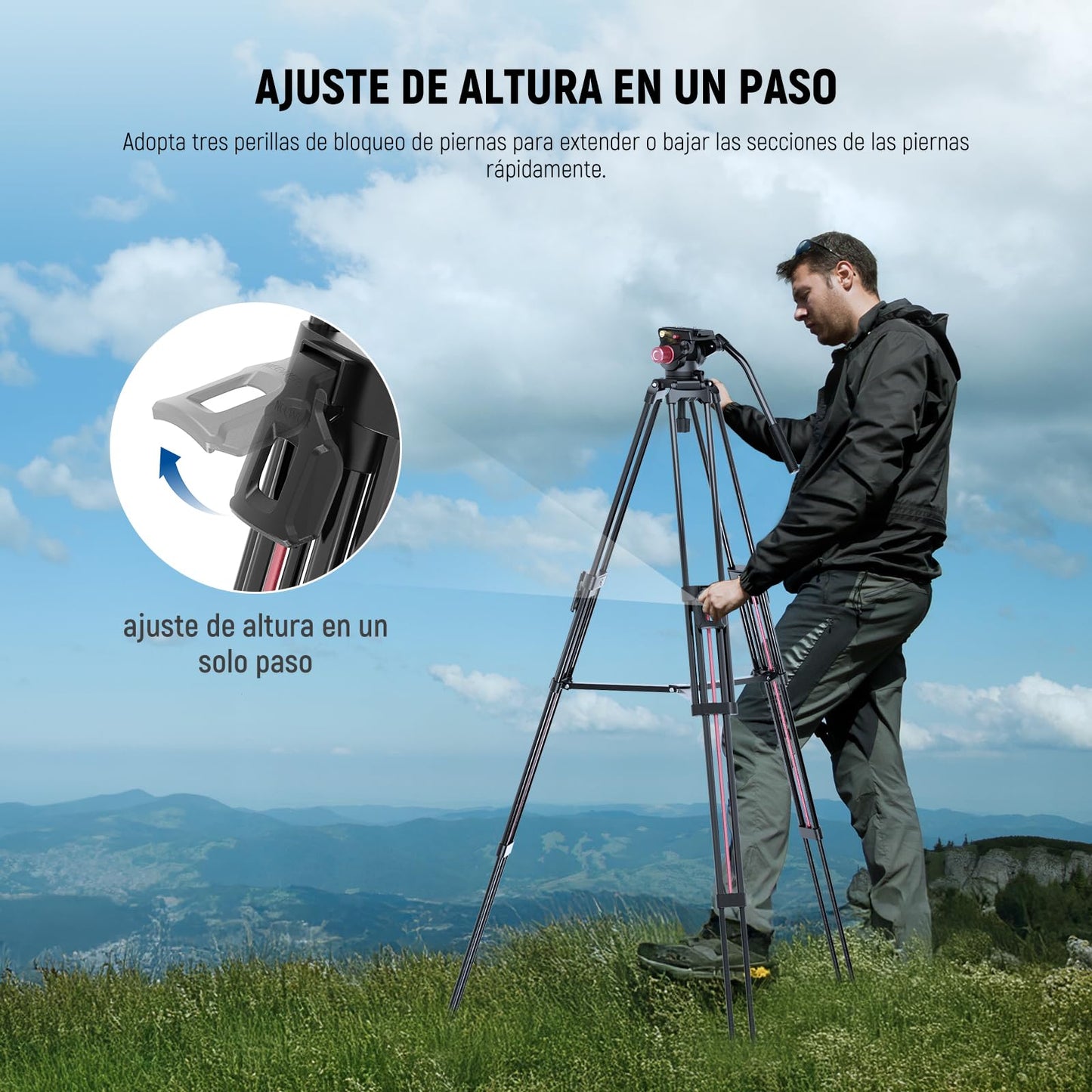 Trípode para Cámara NEEWER Aluminio Resistente con Cabezal Fluido y Placa QR Compatible Canon Nikon Sony 79"