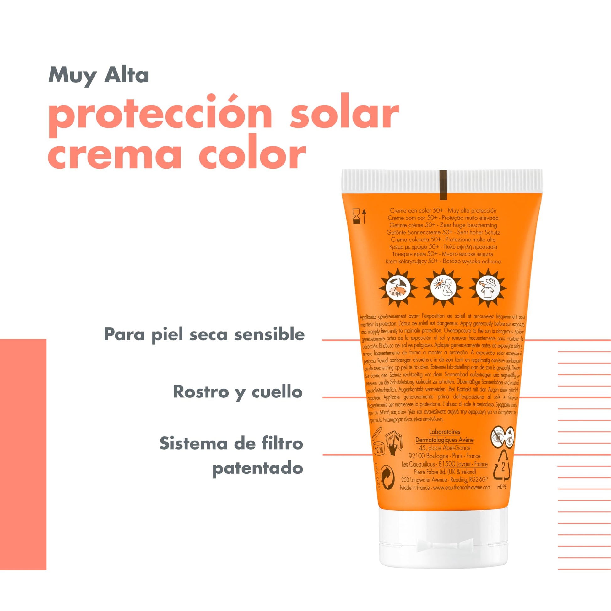 Avene Crema con Protector Solar Fps50+, Sin Perfume, 50ml