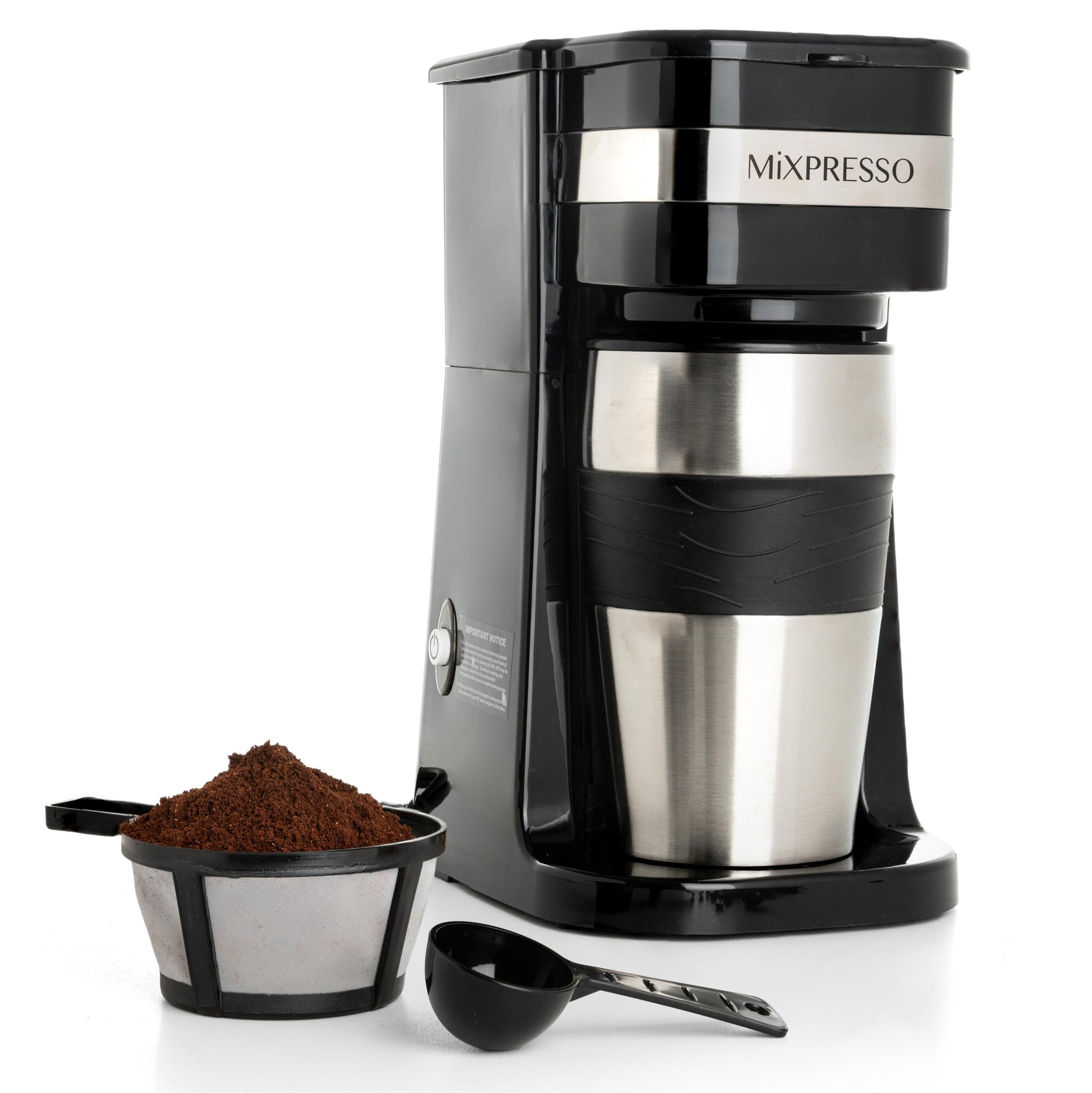 Cafetera Personal 2 en 1 Ultimate Portátil y Ligera Negra con Termo de 14oz y Filtro Reutilizable Eco-Friendly