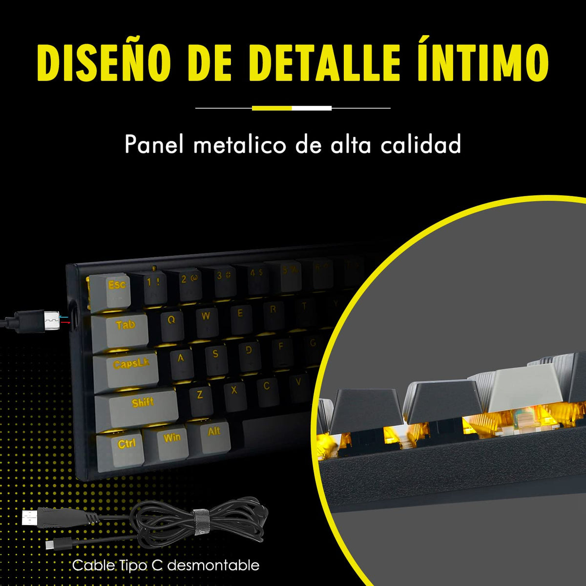 Teclado Mecánico TERPORT Z11 Amarillo Compacto 60% Gaming Alámbrico Anti-Ghosting