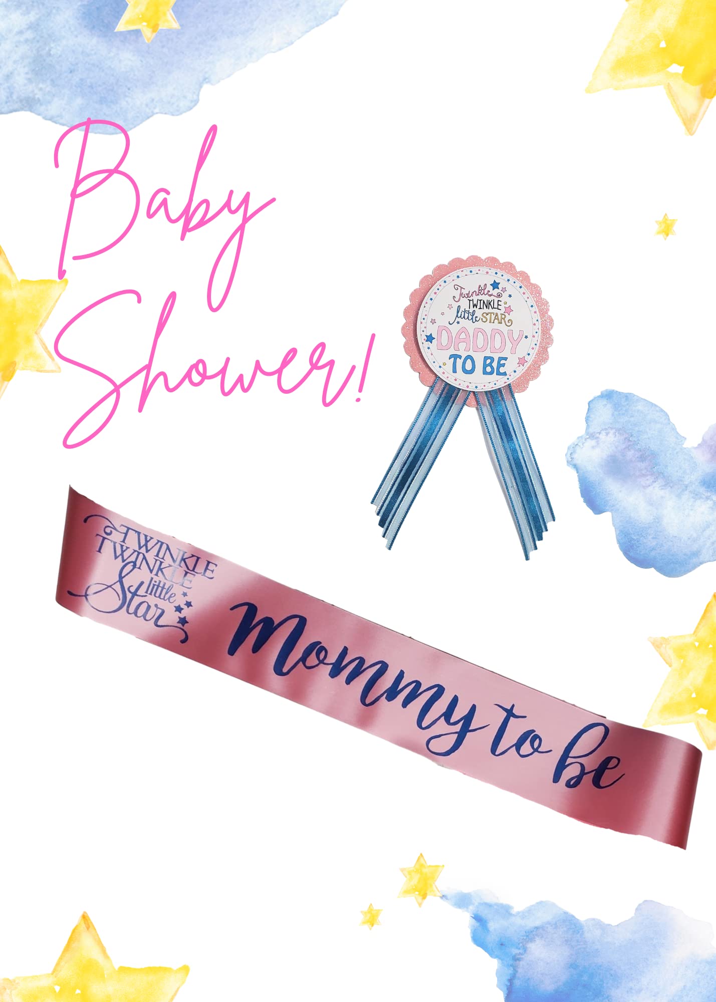 Twinkle Little Star Baby Shower Mommy Faja y papá to Be Pin Set de regalo rosa azul