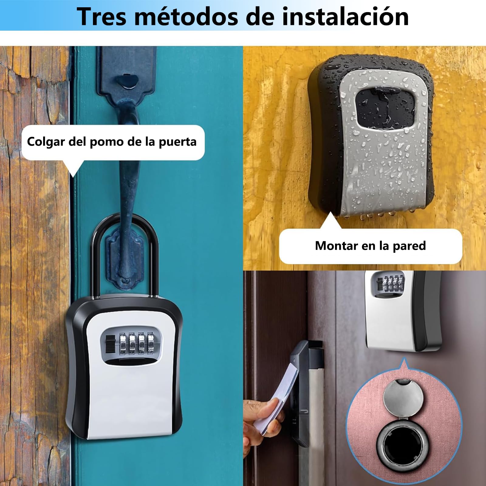 Caja para Llaves Lockbox Gris de 4 Dígitos Reiniciable Impermeable para Oficinas y Hogar
