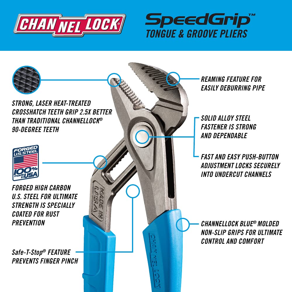 Channellock GS-3XECP SPEEDGRIP - Juego de alicates para lengüeta y ranura de acero de alto carbono