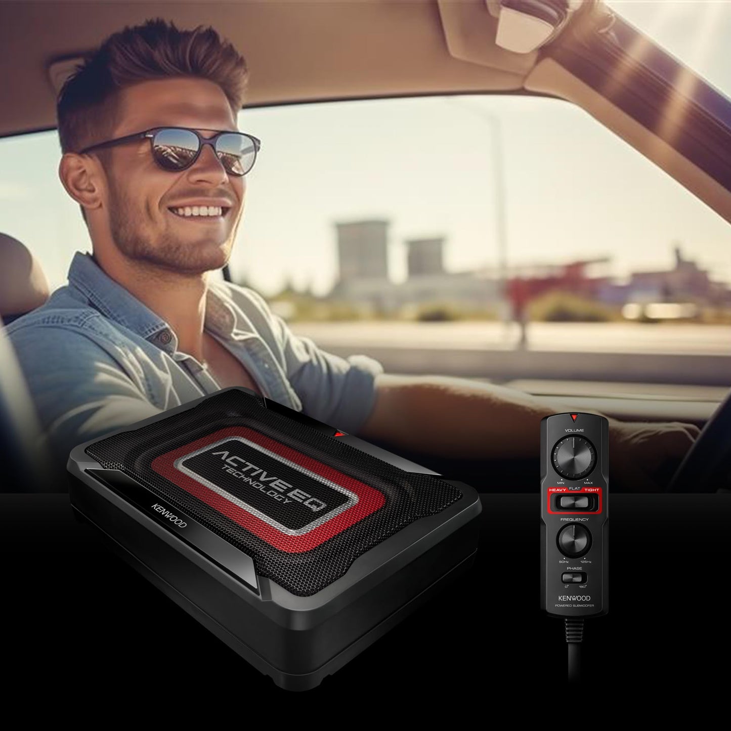 Kenwood KSC-PSW7EQ - Subwoofer Compacto Activo con Ecualizador Activo (Potencia de Salida de 160 W, Amplificador Clase D, Carcasa de Aluminio, Control Remoto por Cable)