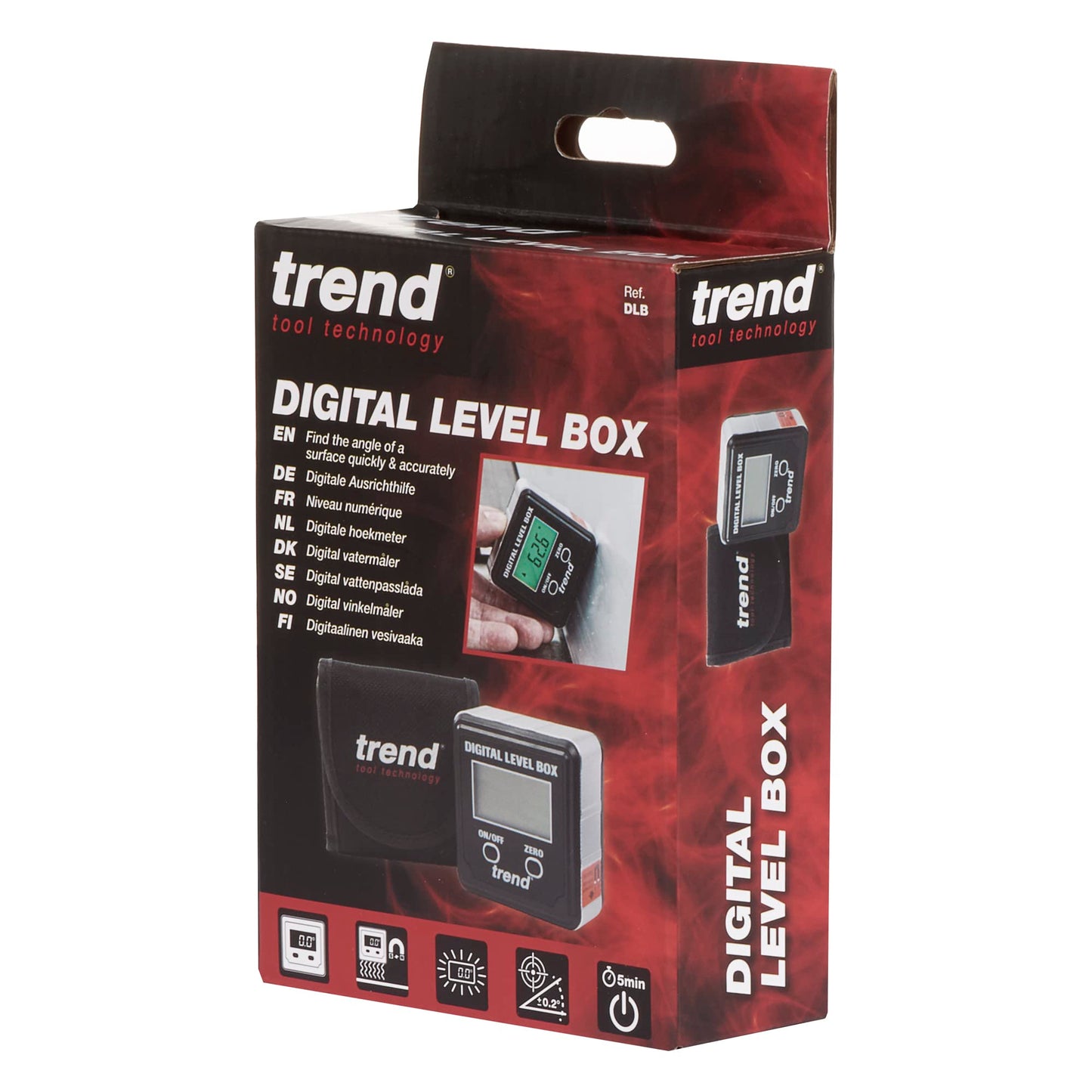 Caja Digital de Nivel y Buscador de Ángulo Trend Negro con Base Magnética y LCD para Carpintería y Ajuste Preciso de Sierra de Mesa e Inglete