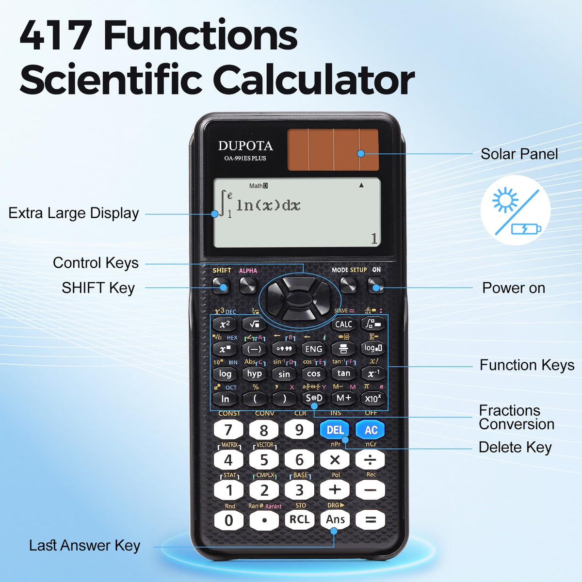Calculadora Científica DUPOTA OA-991ES Plus 417 Funciones Visualización de 2 Líneas