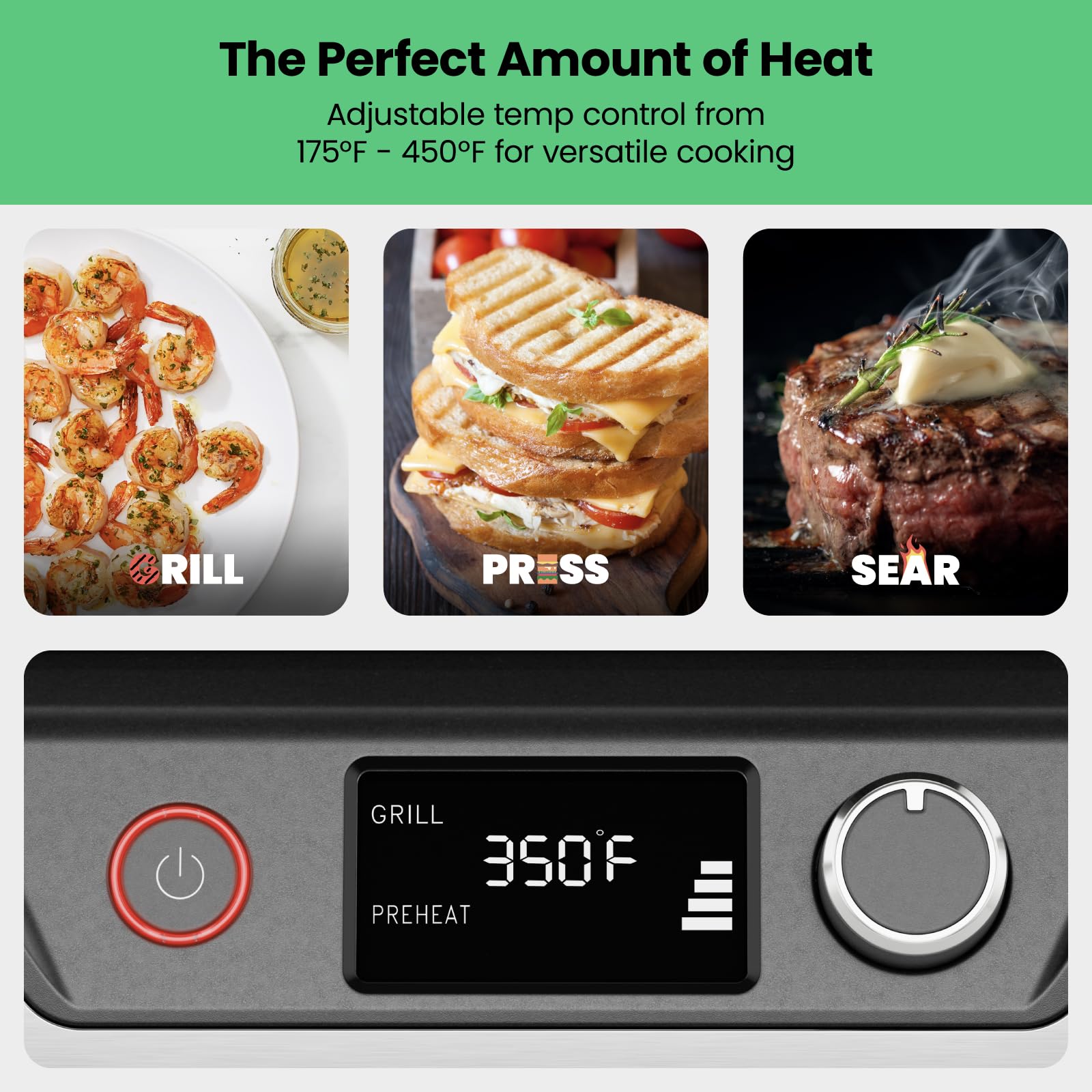 Parrilla Digital Panini Chefman Acero Inoxidable con Platos Reversibles Extraíbles, Abre 180° para Barbacoa y Parrilla Plana