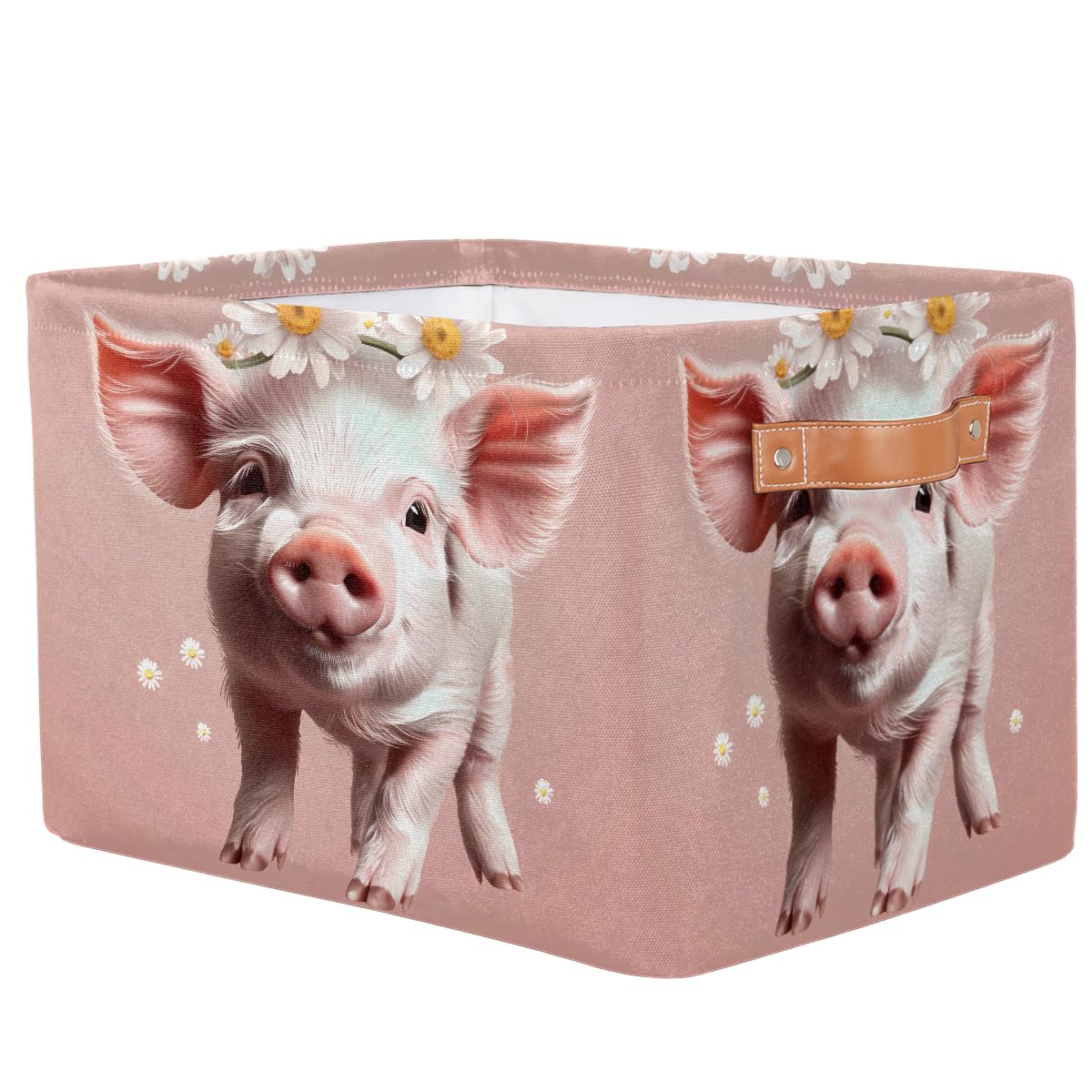 AUUXVA Seulife - Cesta de almacenamiento plegable con diseño de cerdo y flores, tamaño grande, plegable, organizador de almacenamiento con asas para cuarto de baño, guardería, guardería, armario, 1 paquete
