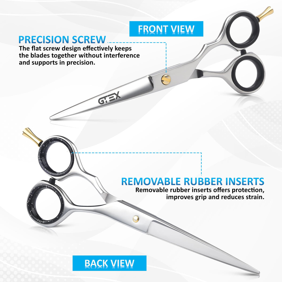 GTEX Tijeras de peluquería profesionales – 6,5" Premium Tijeras para el pelo con peine y estuche – Tijeras de peluquería súper afiladas – Hair Scissors